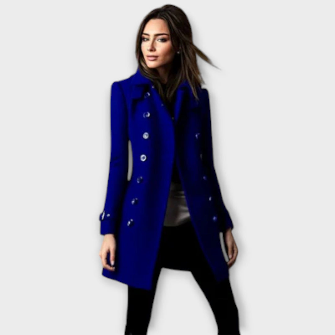 Elegant women's double-breasted classic trench coat, perfect for fall fashion.