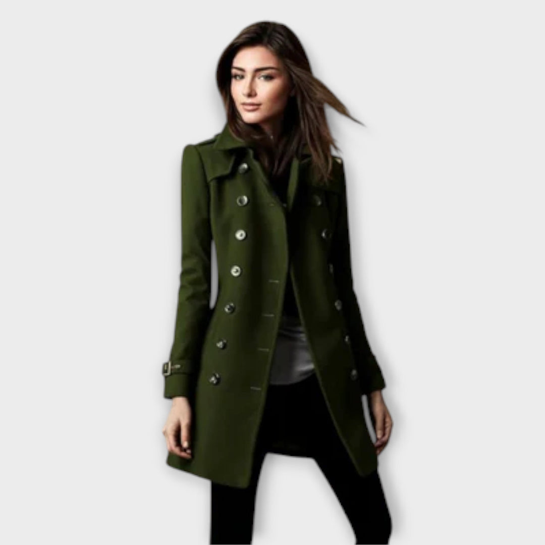 Women's double-breasted trench coat, a timeless classic outerwear piece for any season.