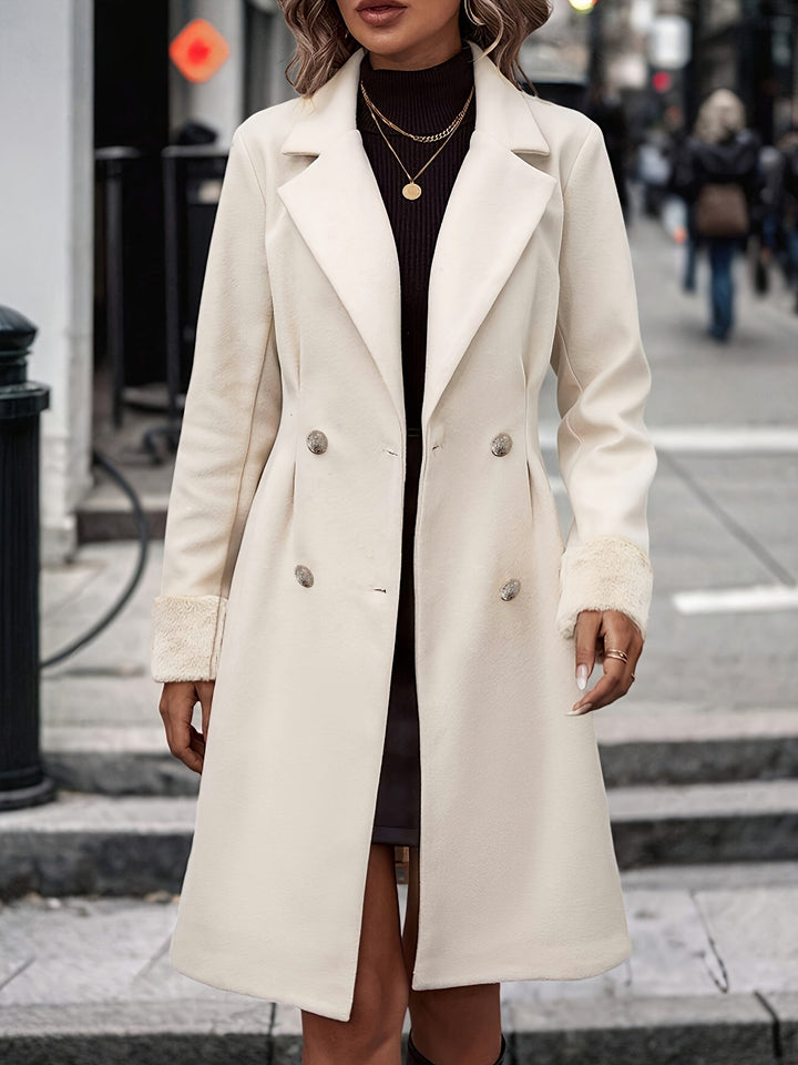 Apricot long double-breasted coat for women, perfect classic style winter fashion