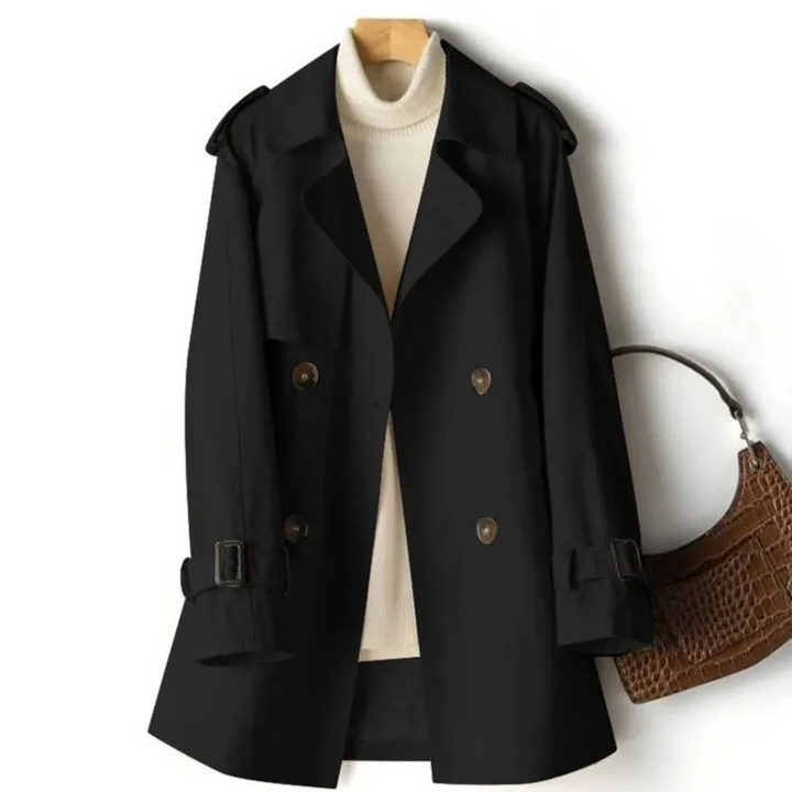 Elegant women's double-breasted long trench coat in classic style, perfect for fall fashion and outerwear