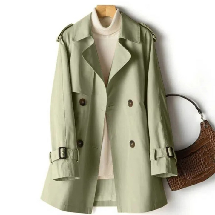 Classic women's double-breasted long trench coat jacket, ideal elegant outerwear for cold weather