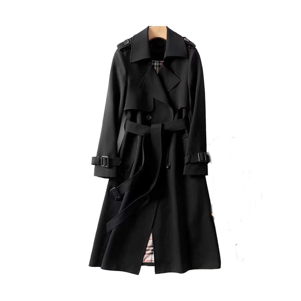 Classic women's belted trench coat, a timeless piece of double-breasted outerwear