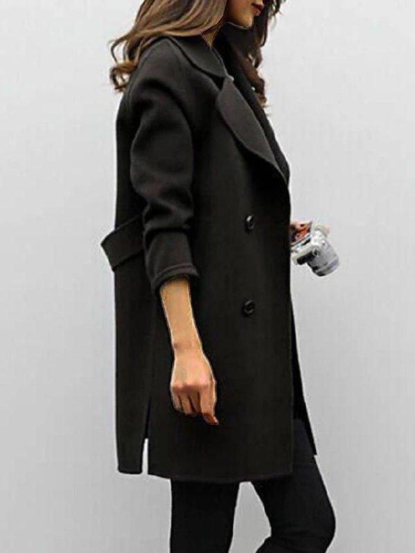 Fashionable women's double breasted winter coat, longline cut for an elegant and warm outerwear.