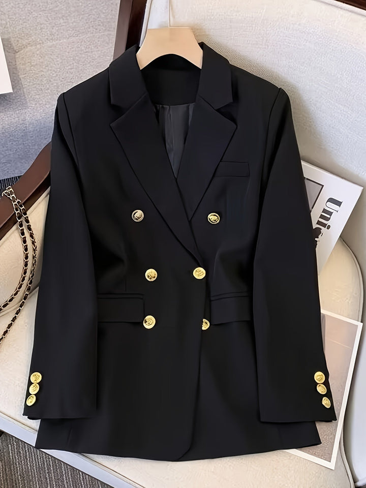 Elegant women's double-breasted tailored blazer jacket, perfect for formal and business casual style, winter fashion