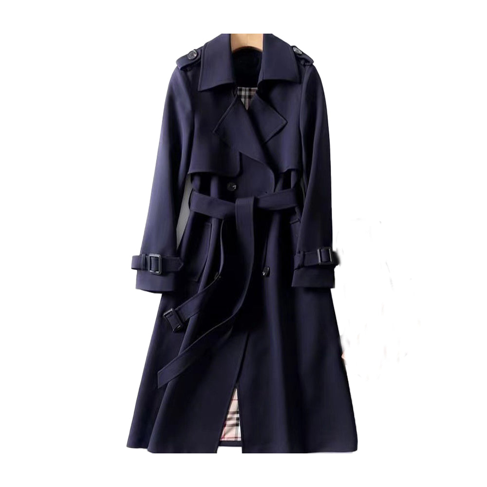 Stylish double-breasted women's trench with adjustable belt, a timeless piece for spring & fall