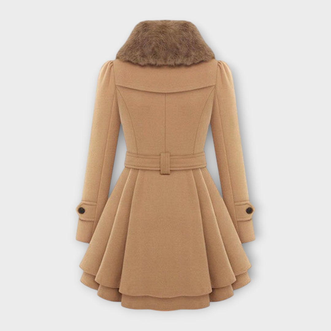 Sophisticated women's winter coat featuring a warm wool blend and luxurious faux fur collar outerwear