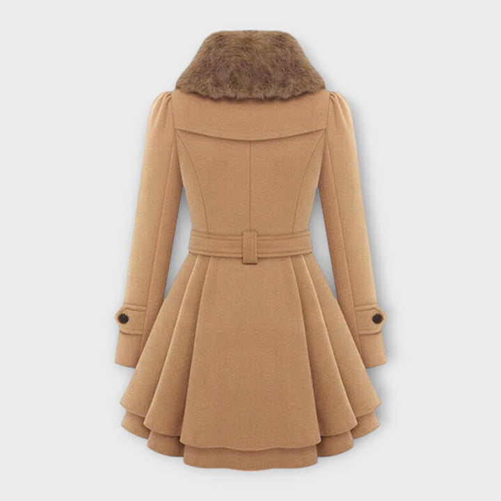 Sophisticated women's winter coat featuring a warm wool blend and luxurious faux fur collar outerwear