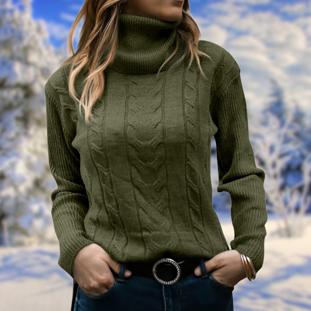 Stylish women's turtleneck pullover. Warm & comfortable fitted long-sleeve sweater for autumn/winter layering.