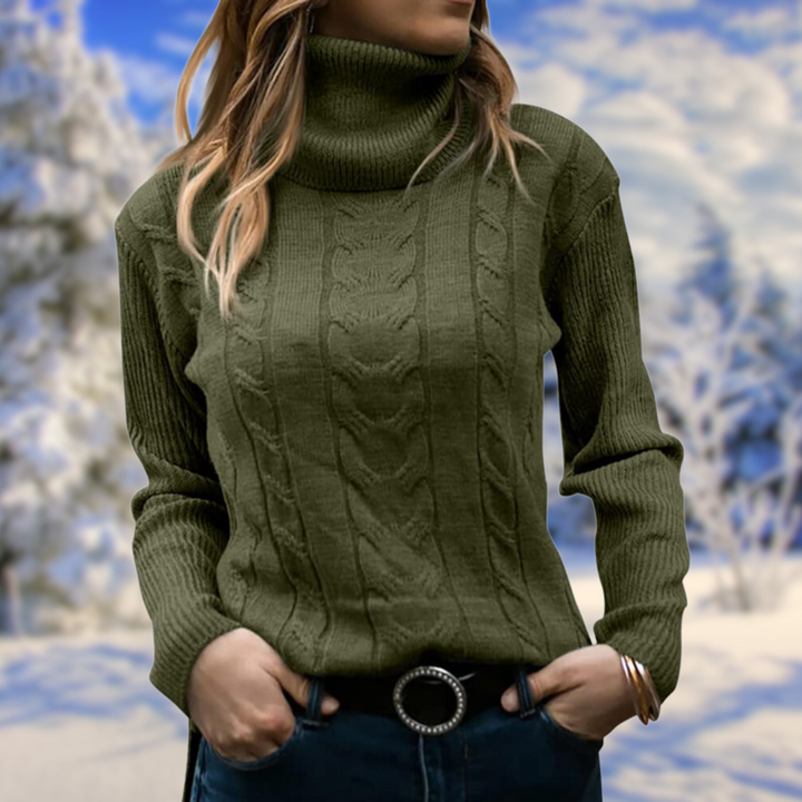 Stylish women's turtleneck pullover. Warm & comfortable fitted long-sleeve sweater for autumn/winter layering.