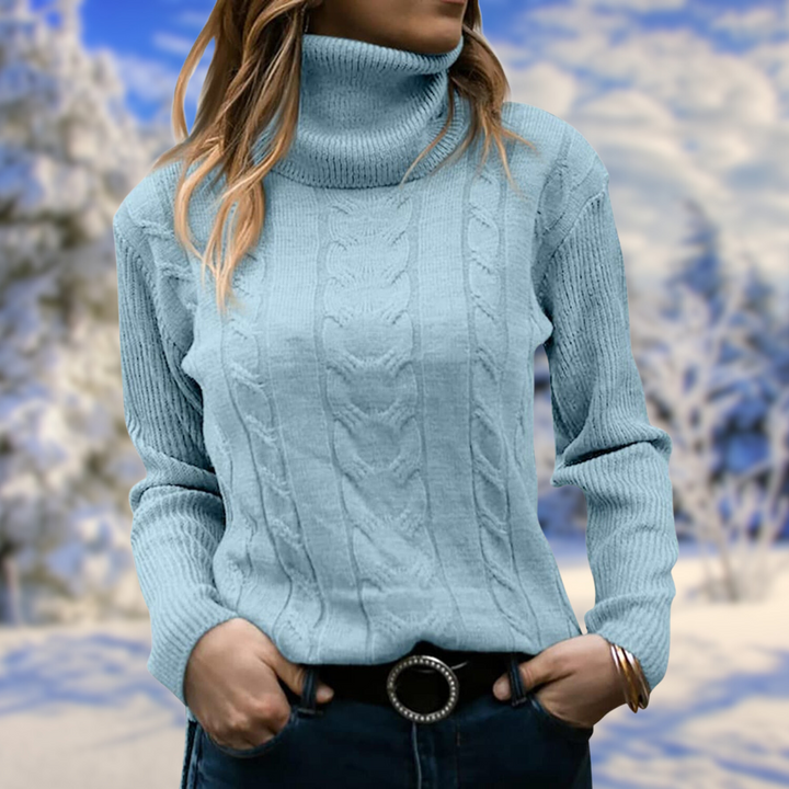 Versatile women's warm turtleneck pullover. Fitted, long-sleeve sweater for elegant autumn & winter layering.