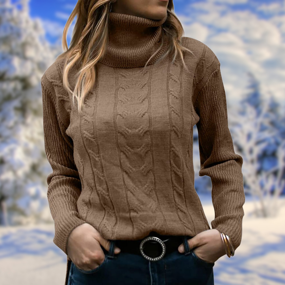 Classic women's warm turtleneck sweater. Fitted long-sleeve pullover for comfortable & stylish winter fashion.