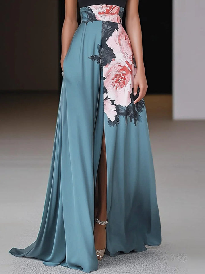 Stylish women's summer maxi dress with vibrant floral print, A-line cut, and comfortable crew neck