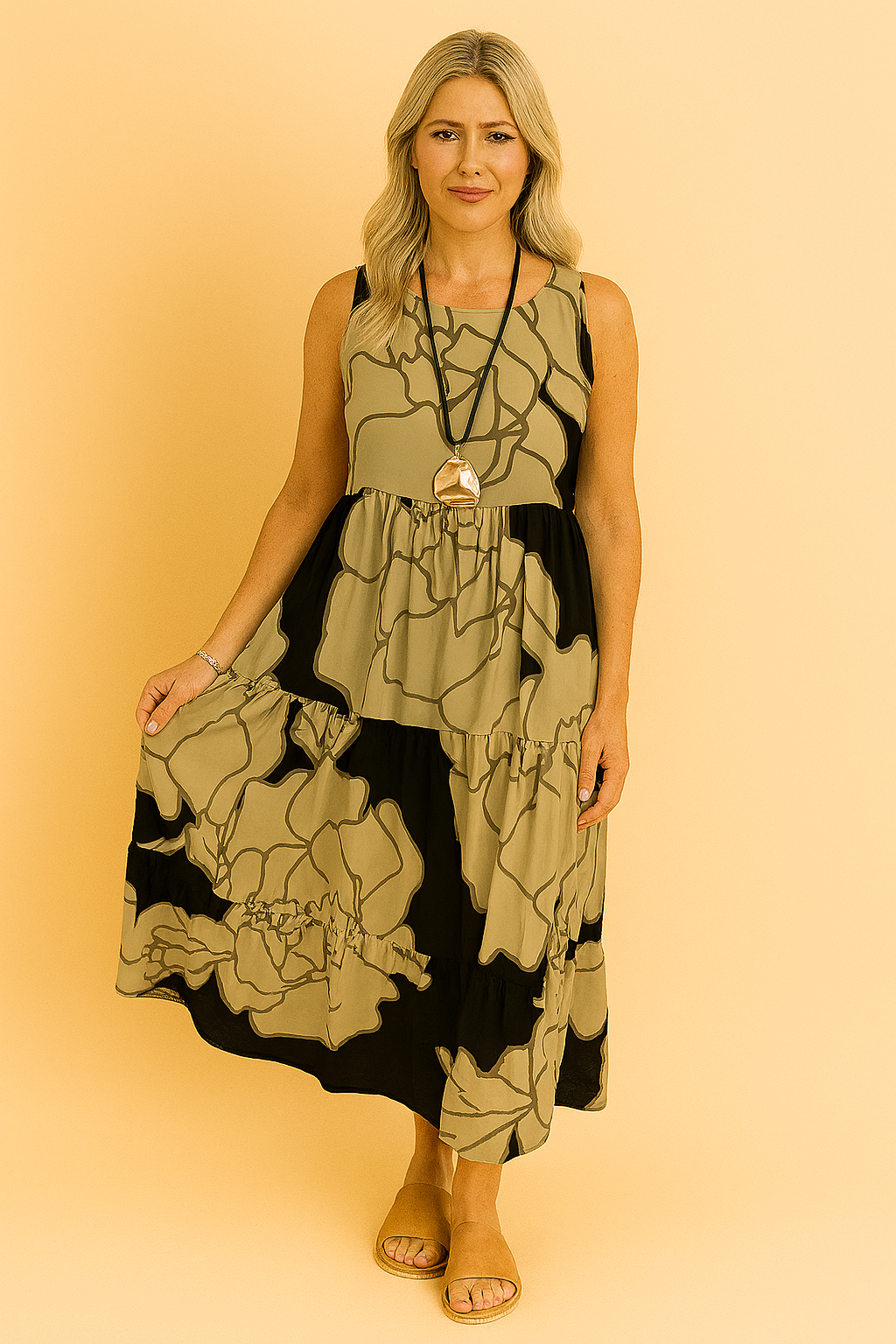 Beautiful floral print maxi dress for women. Elegant summer dress, ideal for parties and spring fashion.