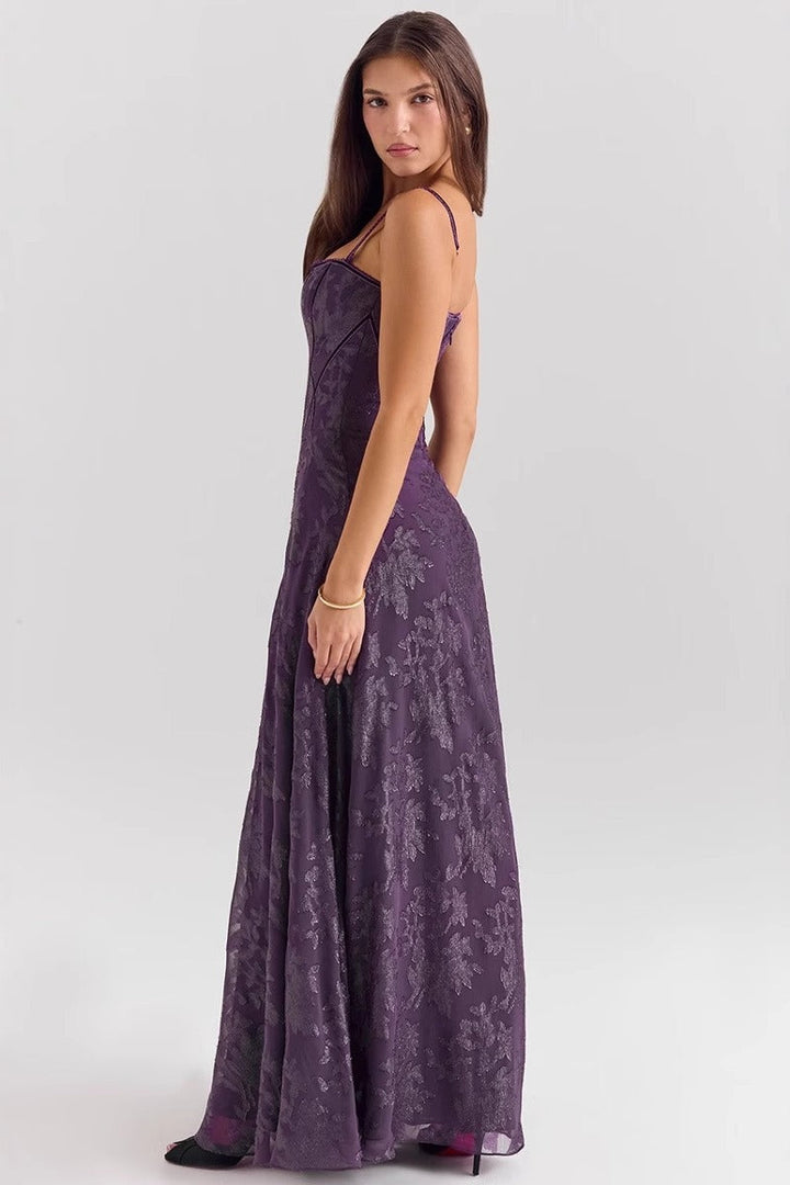Sleeveless floral formal evening gown for women, a stylish choice for galas and special events.