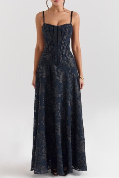 Women's elegant floral maxi dress, a formal spaghetti strap evening gown suitable for various special occasions.
