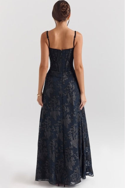 Stunning floral spaghetti strap evening gown for women, an elegant choice for formal events & celebrations.