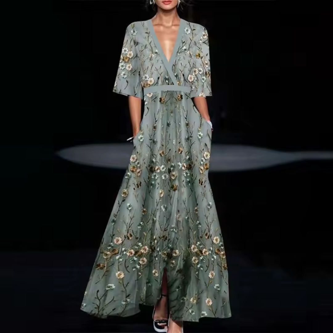 Versatile women's floral midi dress in red, white, or green. An elegant summer dress suitable for casual or evening events.
