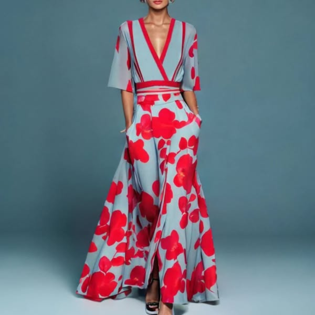Comfortable & chic women's floral midi dress. Elegant design with a vibrant pattern, ideal for summer fashion.