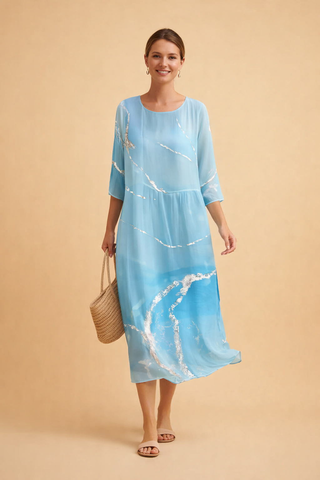 Women's floral midi dress, designed for comfort & movement. Relaxed fit and elegant floral print for summer style.