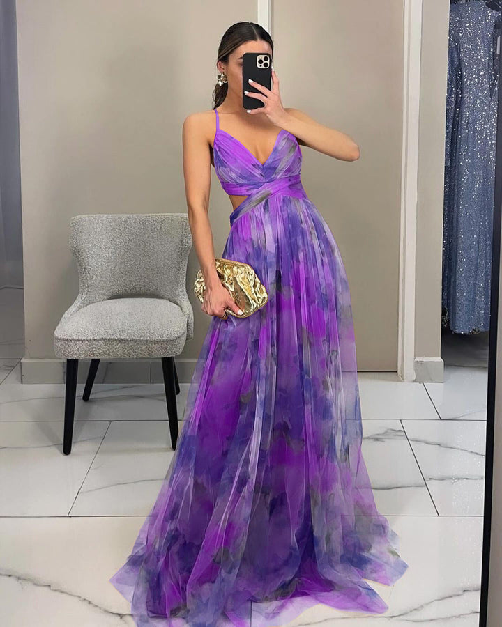 Women's elegant floral print dress, an evening gown ideal for special occasions and formal events.