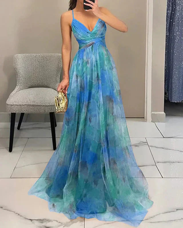 Boho-inspired women's elegant floral maxi dress, offering comfort and style for warm days.