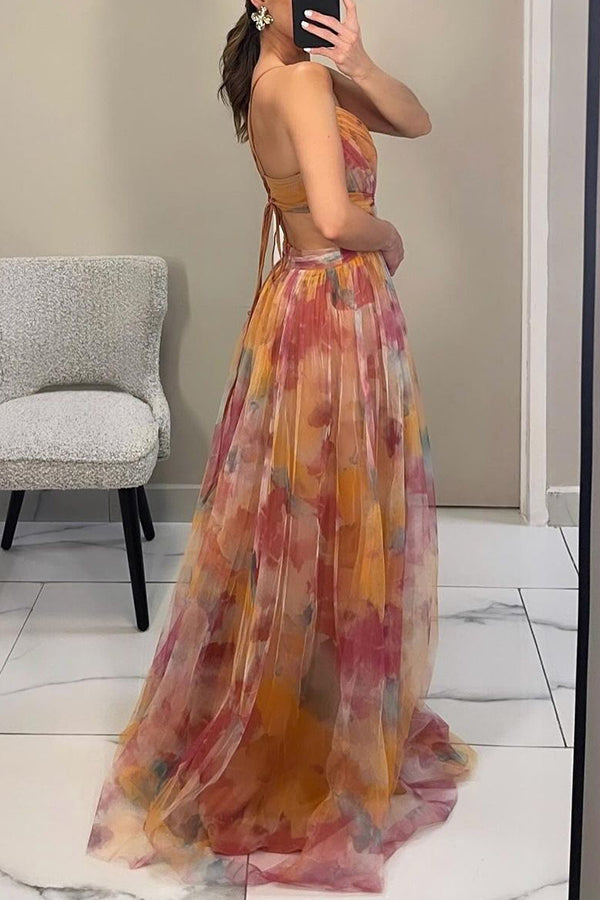 Chic women's maxi dress featuring an eye-catching floral pattern, great for spring fashion.