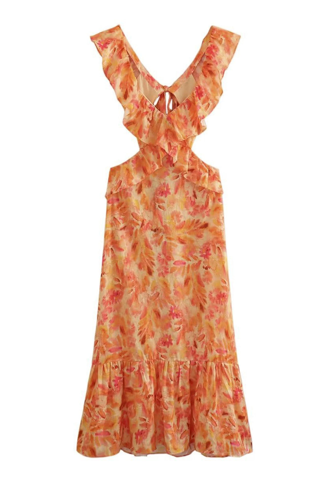 Women's printed maxi dress with stunning floral design and chic ruffles, a must-have summer dress.
