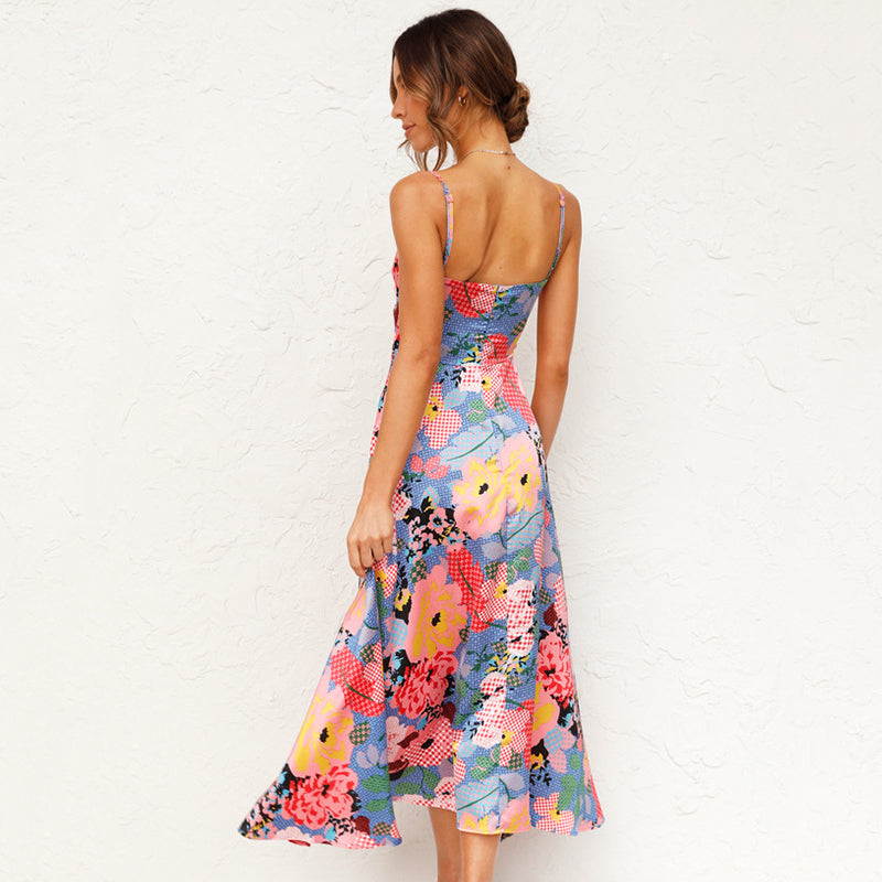 Vibrant floral printed maxi dress for women, a sophisticated green wedding guest and party outfit