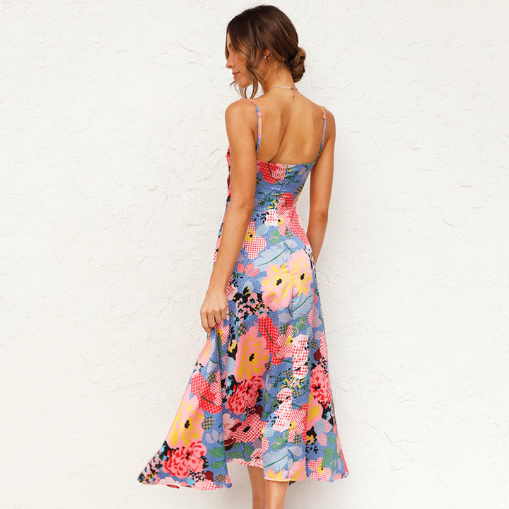 Vibrant floral printed maxi dress for women, a sophisticated green wedding guest and party outfit