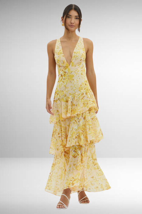 Graceful women's floral tiered maxi dress, perfect for special occasions