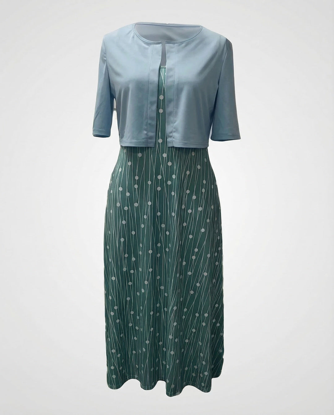 Vibrant floral pattern on this elegant two-piece women's dress set, including a crop top and midi skirt.