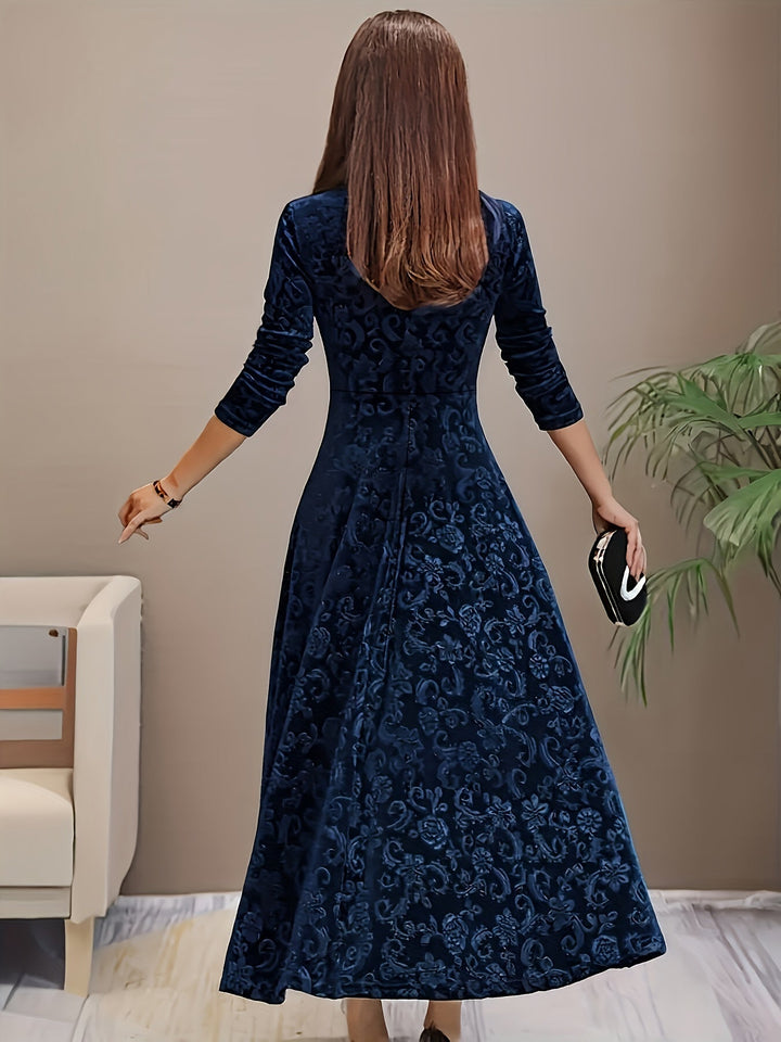 Beautiful women's floral velvet midi dress with 3/4 sleeves, a versatile piece for formal or party wear.