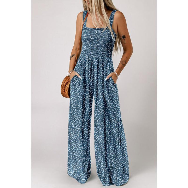Stylish women's spring floral jumpsuit with a flattering wide-leg silhouette.