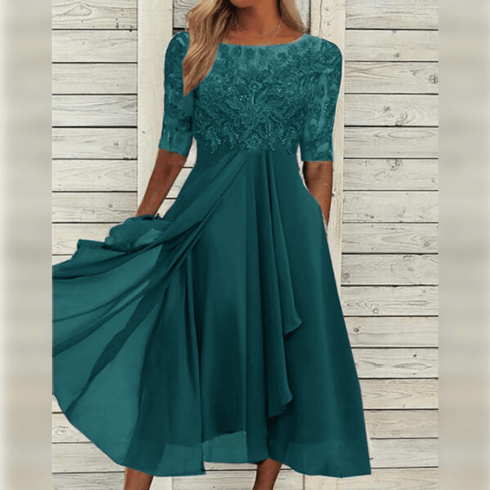 Flowing women's elegant summer dress, ideal for comfortable party wear or versatile everyday fashion.