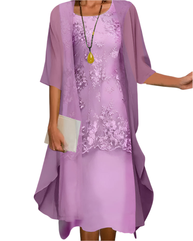 Stylish women's sheer sleeve midi dress in a flowing silhouette, a perfect elegant summer fashion statement