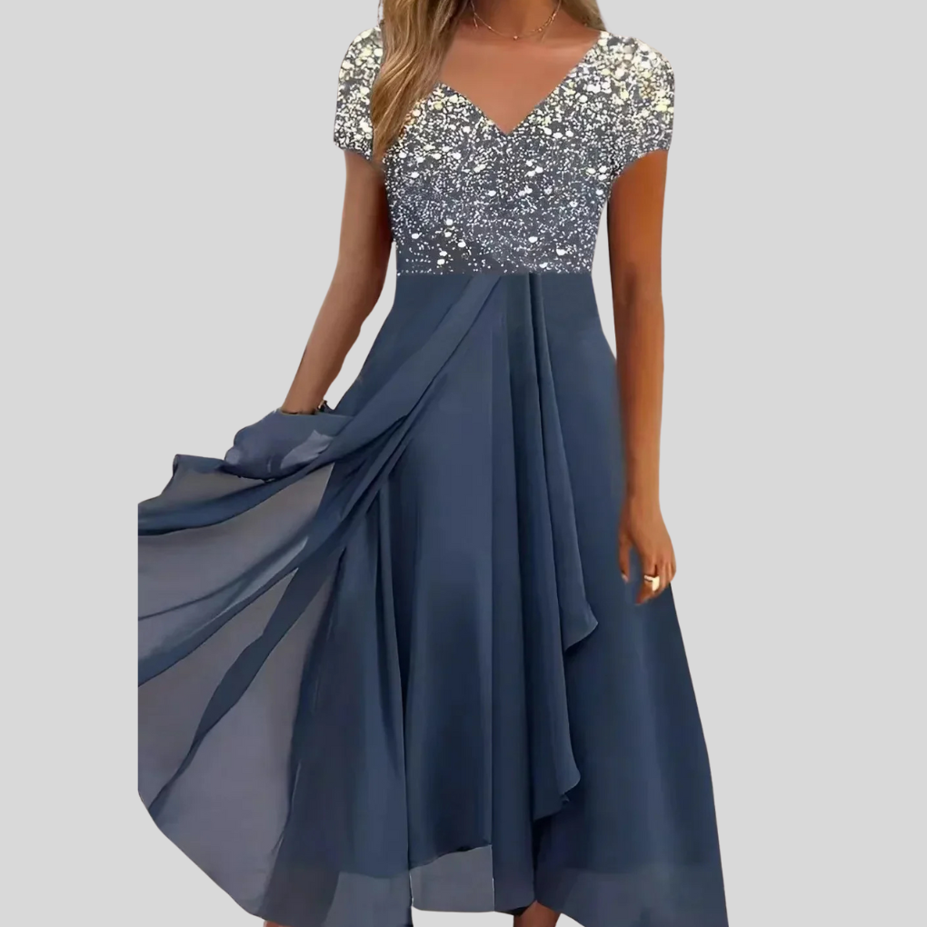 Beautiful women's flowy maxi dress, perfect as a party dress or elegant midi style.