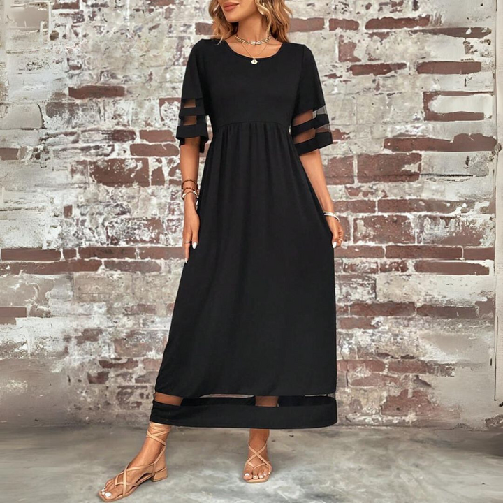 Versatile empire waist maxi dress in a soft cotton blend, women's elegant fashion.