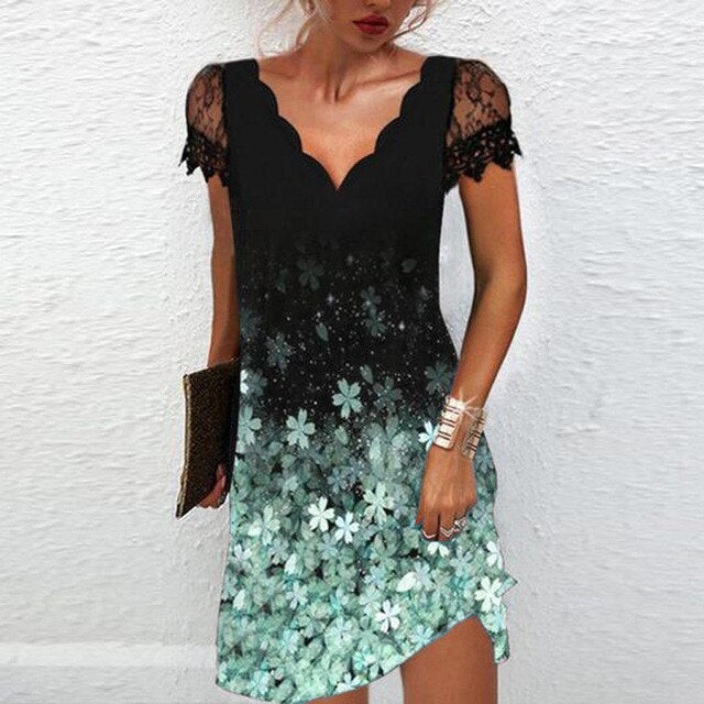 Front view of a detailed & flattering women's elegant dress, suitable for special occasions.