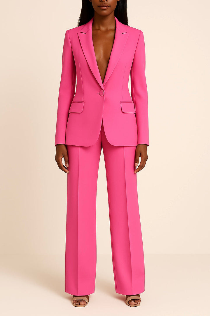 Ladies' two-piece formal suit set: a stylish long blazer paired with slim fit trousers.
