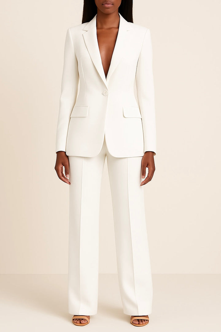 Stylish women's long blazer & trouser suit set, ideal for professional formal wear.