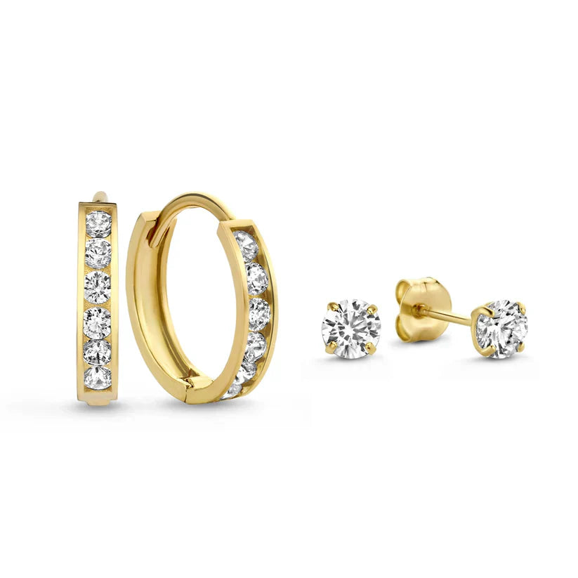 Elegant women's gold earrings with sparkling stones. Perfect jewelry gift for any occasion.