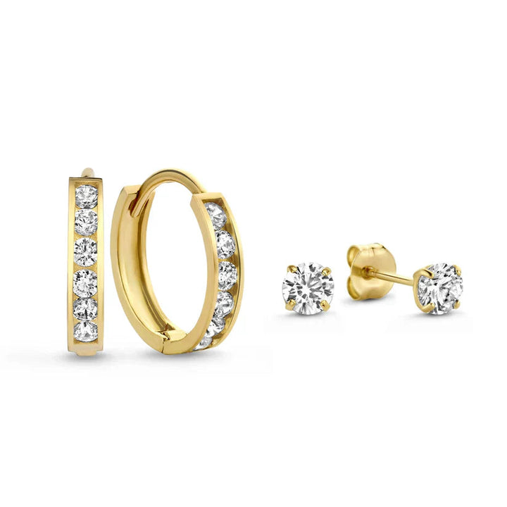 Elegant women's gold earrings with sparkling stones. Perfect jewelry gift for any occasion.
