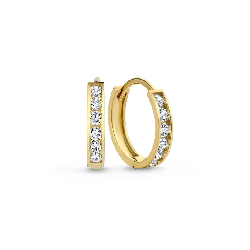 Elegant women's earrings available in gold, white gold, or rose gold with sparkling stones.