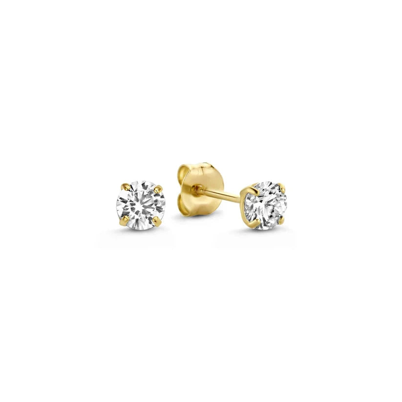 Luxurious women's gold earrings with sparkling stones, elegant and timeless jewelry accessory.