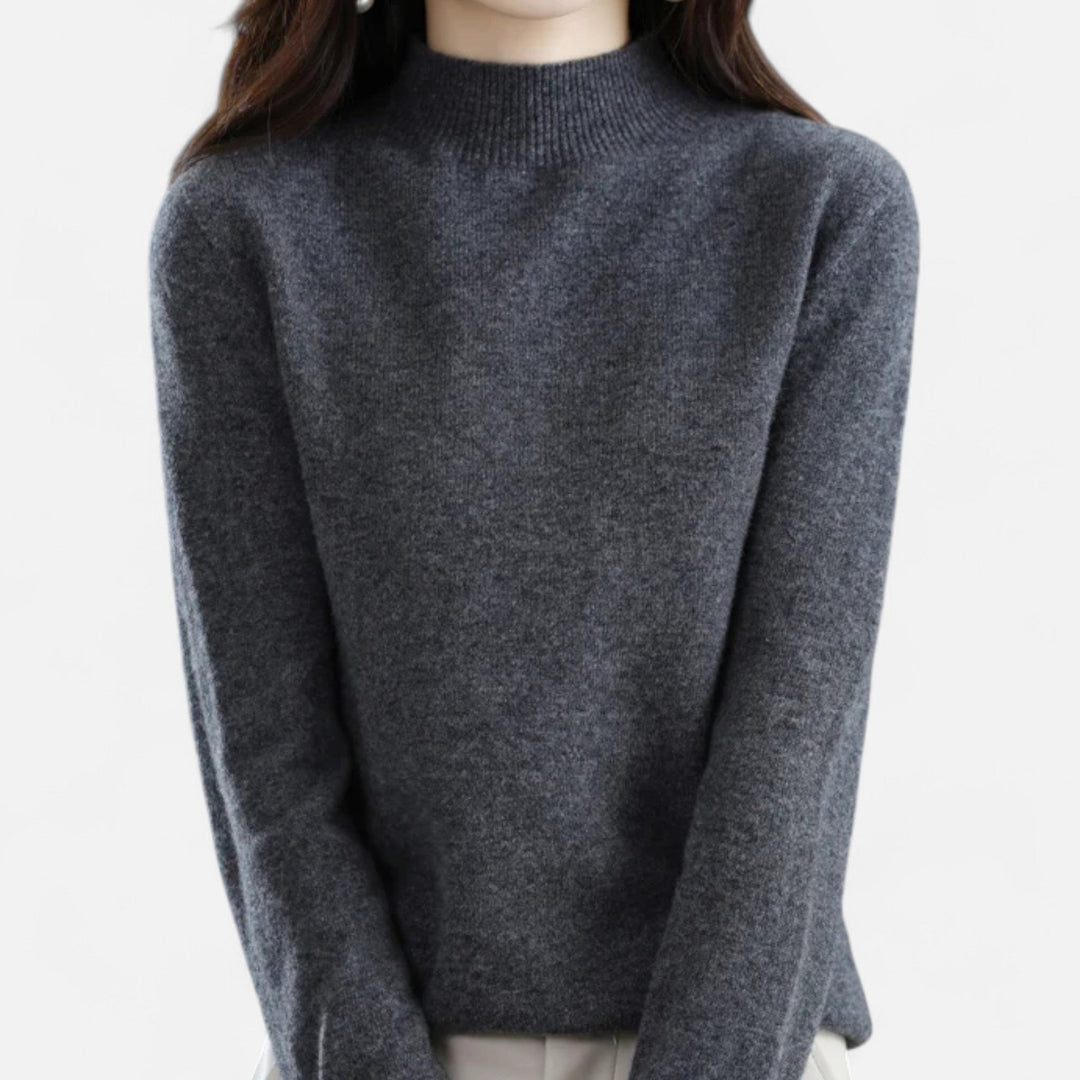 Elegant women's half-neck pullover sweater. Cozy long-sleeve knit top, perfect for autumn & winter fashion.