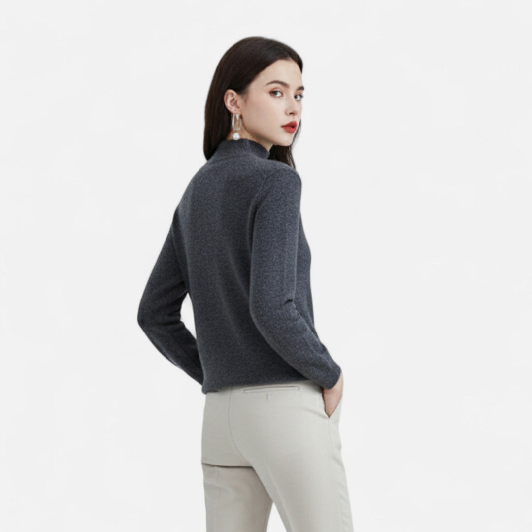 Cozy women's half-neck long-sleeve sweater. A comfortable pullover, ideal for layering in autumn & winter.