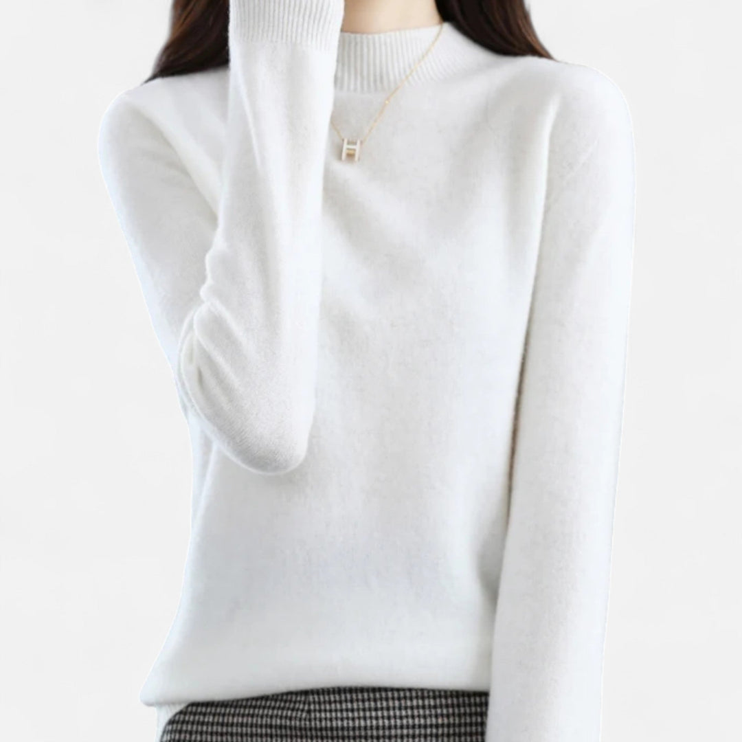 Chic half-neck women's sweater, an elegant knit top. Perfect for versatile wear & sophisticated autumn style.