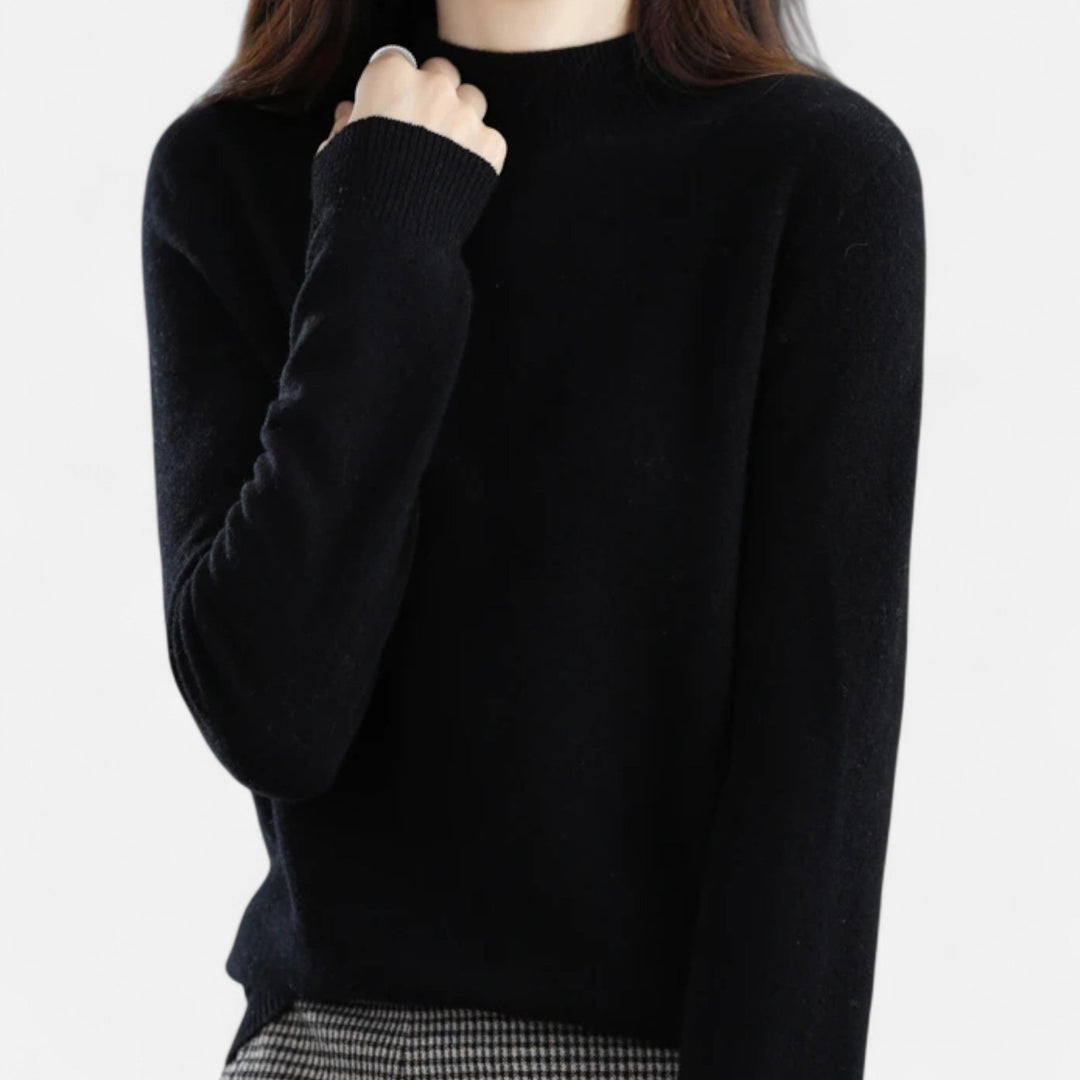 Sophisticated women's half-neck sweater, a cozy long-sleeve top for winter fashion. Elegant & comfortable knit.