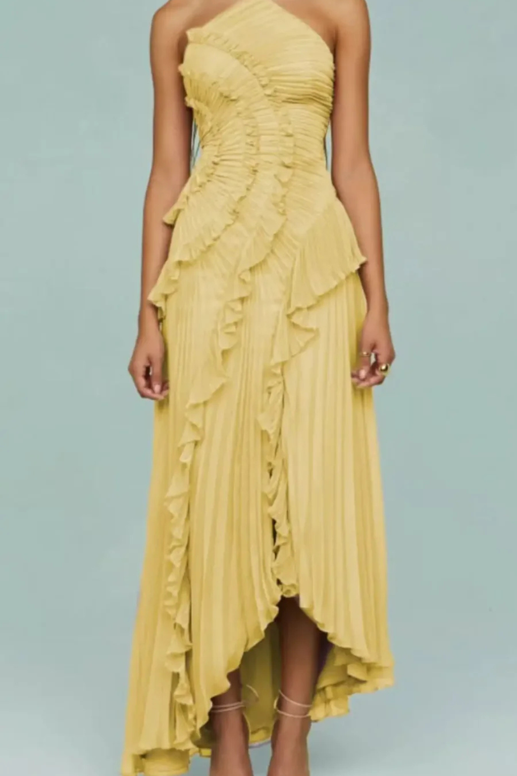 Women's elegant halter backless ruffled maxi dress for summer events and wedding guests.