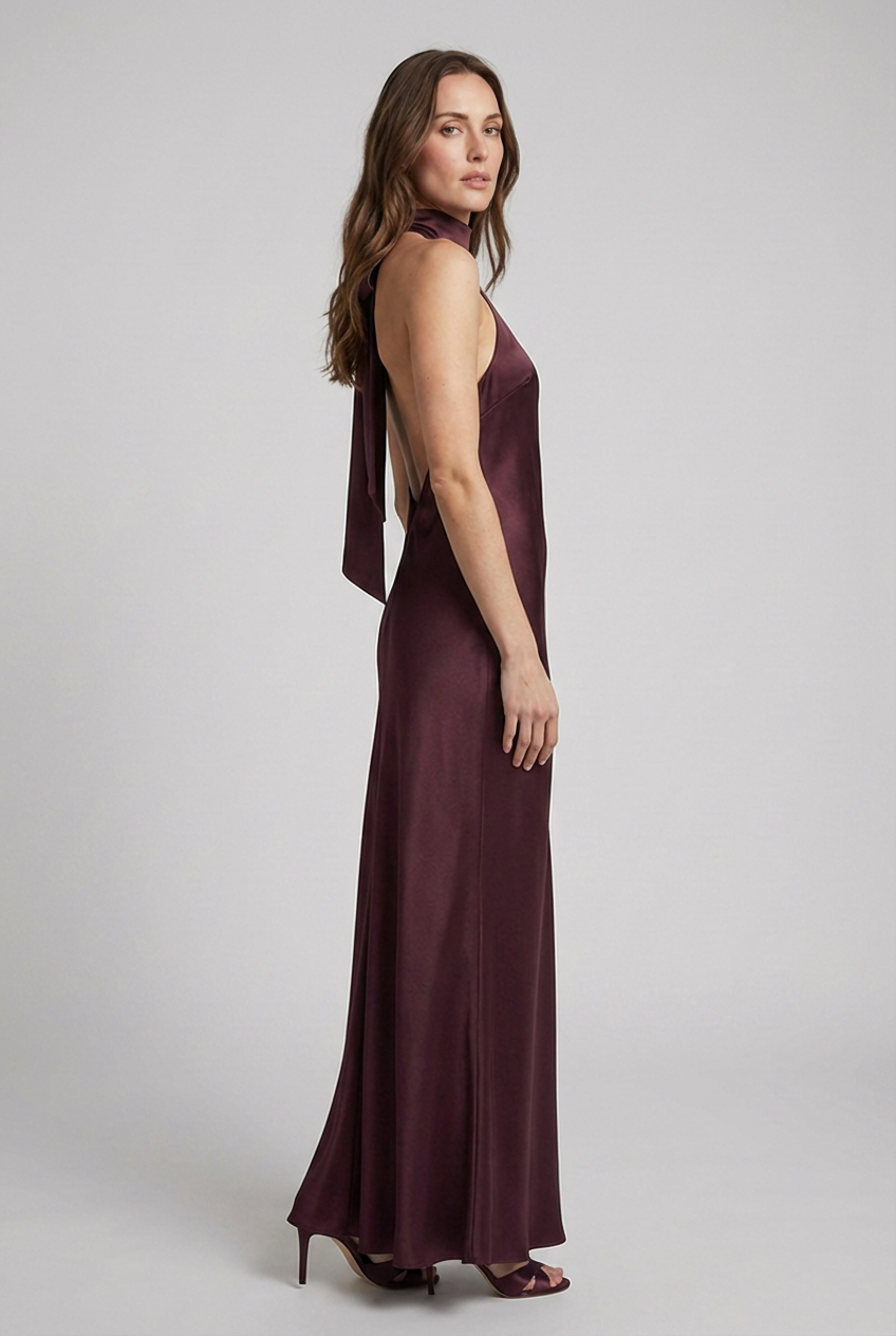Flowing elegant halterneck maxi dress for women, ideal as occasion wear or a party dress.